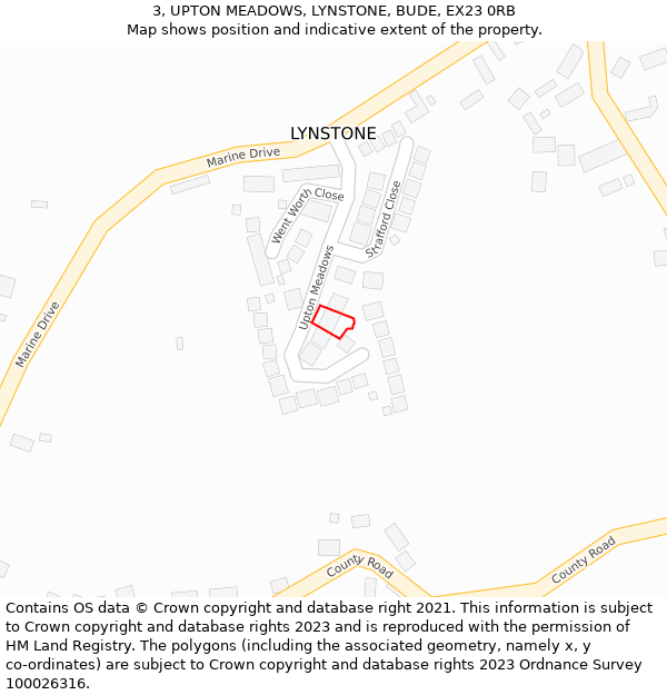 3, UPTON MEADOWS, LYNSTONE, BUDE, EX23 0RB: Location map and indicative extent of plot