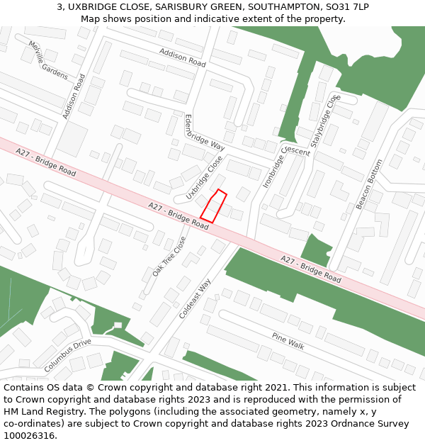 3, UXBRIDGE CLOSE, SARISBURY GREEN, SOUTHAMPTON, SO31 7LP: Location map and indicative extent of plot