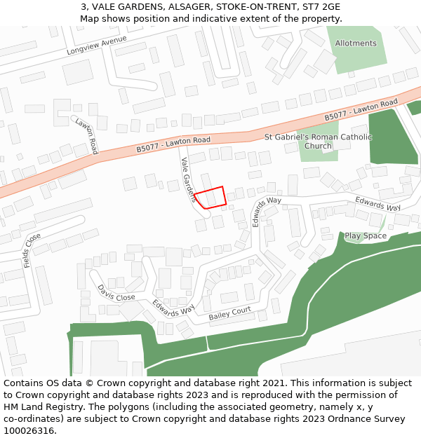 3, VALE GARDENS, ALSAGER, STOKE-ON-TRENT, ST7 2GE: Location map and indicative extent of plot