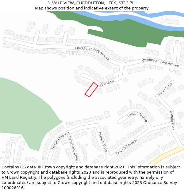 3, VALE VIEW, CHEDDLETON, LEEK, ST13 7LL: Location map and indicative extent of plot