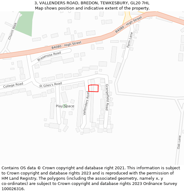 3, VALLENDERS ROAD, BREDON, TEWKESBURY, GL20 7HL: Location map and indicative extent of plot