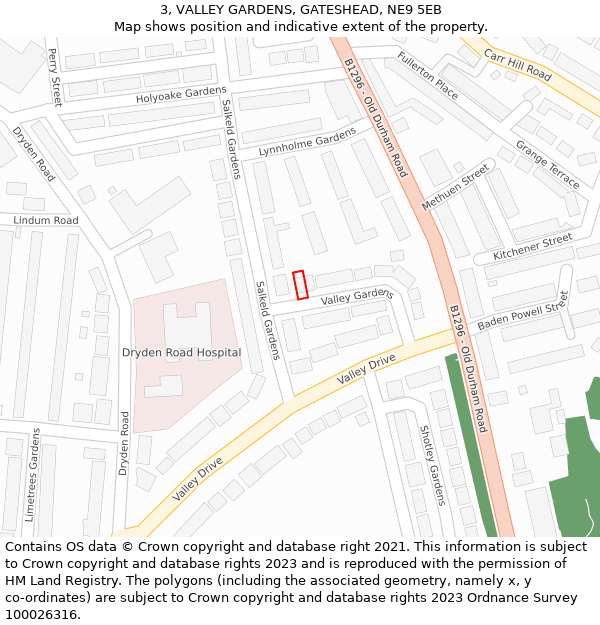 3, VALLEY GARDENS, GATESHEAD, NE9 5EB: Location map and indicative extent of plot