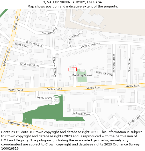 3, VALLEY GREEN, PUDSEY, LS28 9DA: Location map and indicative extent of plot