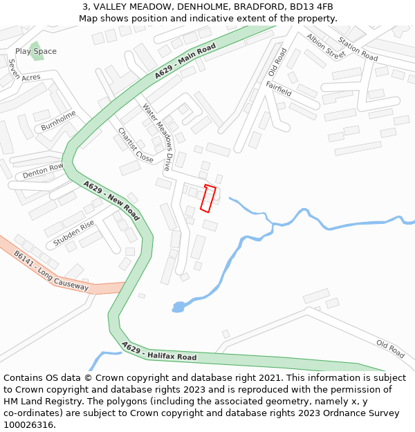 3, VALLEY MEADOW, DENHOLME, BRADFORD, BD13 4FB: Location map and indicative extent of plot