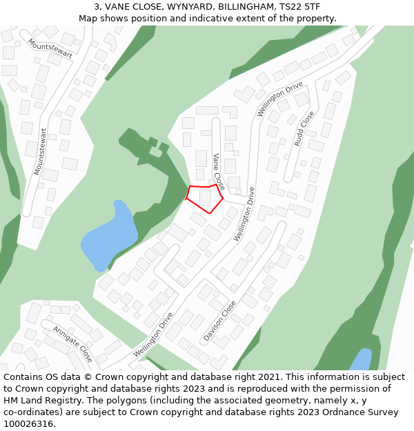 3, VANE CLOSE, WYNYARD, BILLINGHAM, TS22 5TF: Location map and indicative extent of plot