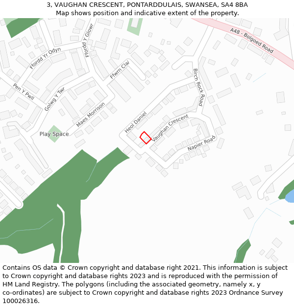 3, VAUGHAN CRESCENT, PONTARDDULAIS, SWANSEA, SA4 8BA: Location map and indicative extent of plot