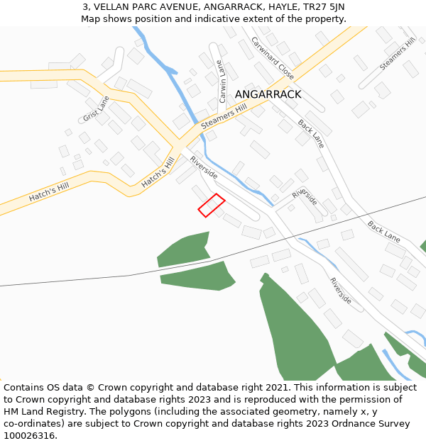 3, VELLAN PARC AVENUE, ANGARRACK, HAYLE, TR27 5JN: Location map and indicative extent of plot