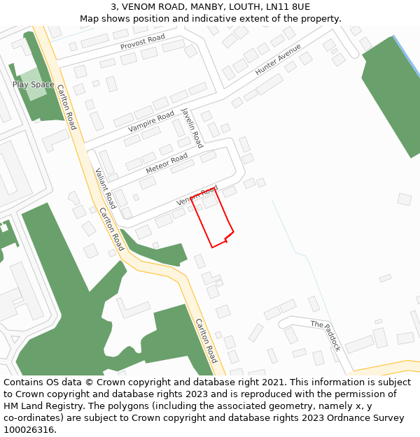 3, VENOM ROAD, MANBY, LOUTH, LN11 8UE: Location map and indicative extent of plot