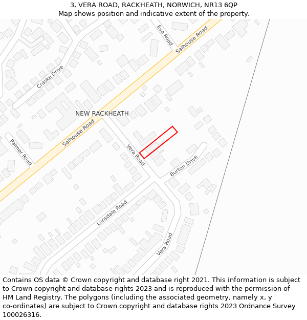 3, VERA ROAD, RACKHEATH, NORWICH, NR13 6QP: Location map and indicative extent of plot