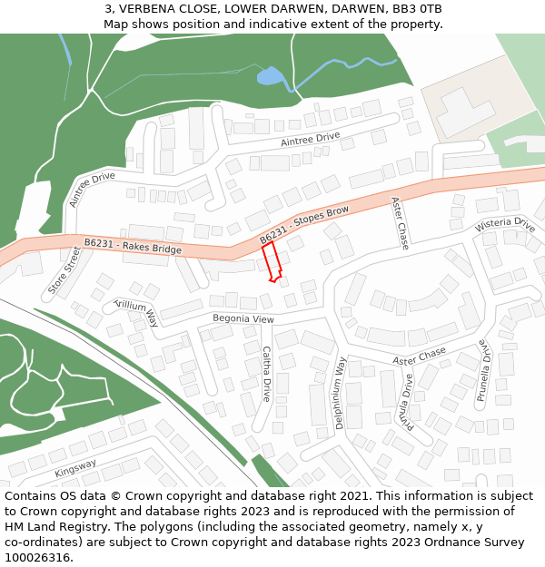 3, VERBENA CLOSE, LOWER DARWEN, DARWEN, BB3 0TB: Location map and indicative extent of plot