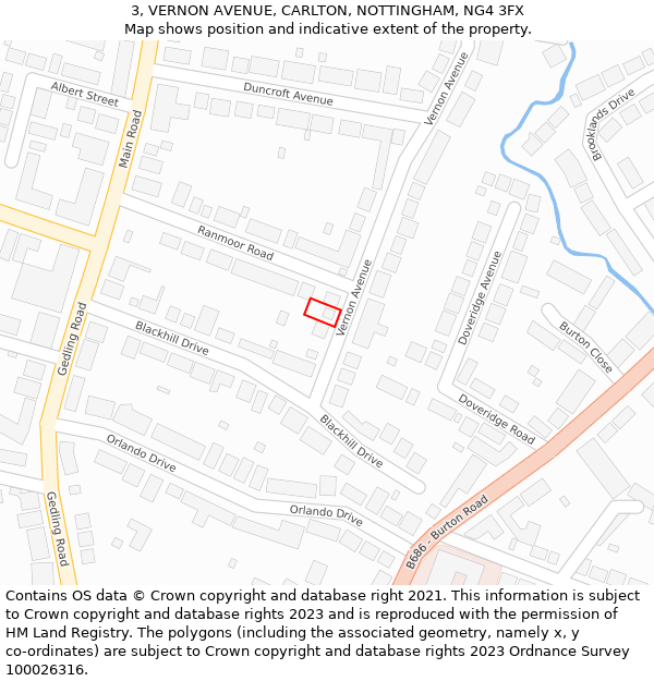 3, VERNON AVENUE, CARLTON, NOTTINGHAM, NG4 3FX: Location map and indicative extent of plot