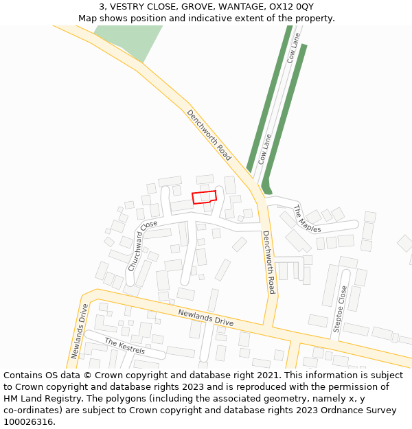 3, VESTRY CLOSE, GROVE, WANTAGE, OX12 0QY: Location map and indicative extent of plot