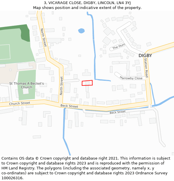 3, VICARAGE CLOSE, DIGBY, LINCOLN, LN4 3YJ: Location map and indicative extent of plot