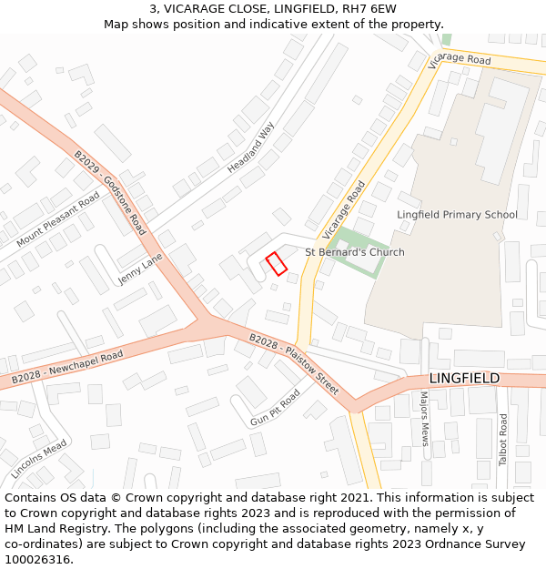 3, VICARAGE CLOSE, LINGFIELD, RH7 6EW: Location map and indicative extent of plot