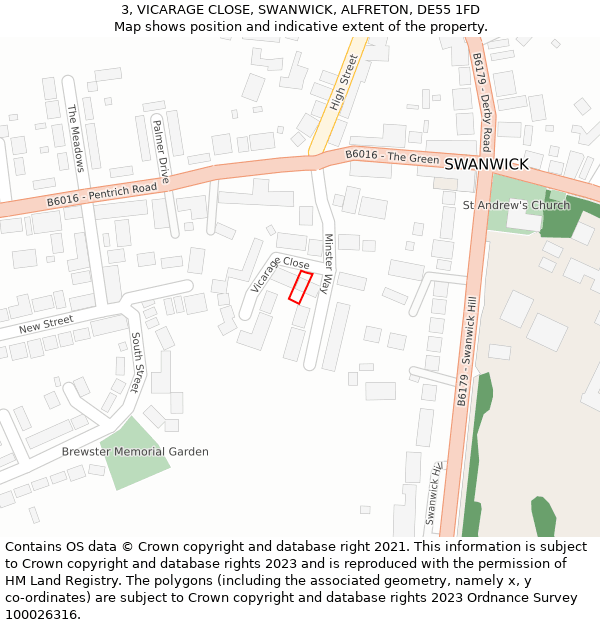 3, VICARAGE CLOSE, SWANWICK, ALFRETON, DE55 1FD: Location map and indicative extent of plot