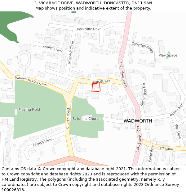 3, VICARAGE DRIVE, WADWORTH, DONCASTER, DN11 9AN: Location map and indicative extent of plot