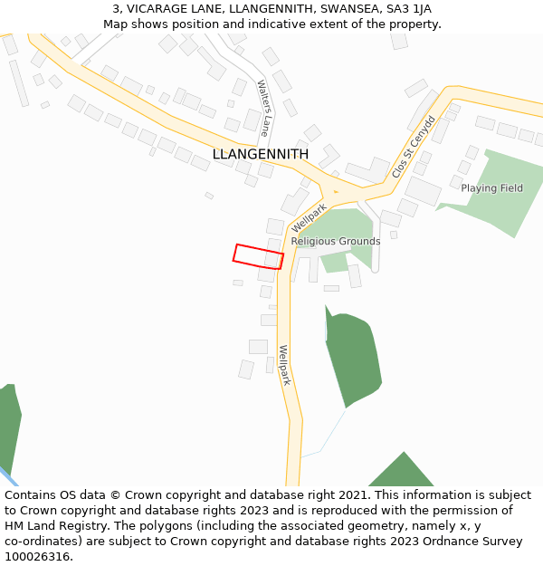 3, VICARAGE LANE, LLANGENNITH, SWANSEA, SA3 1JA: Location map and indicative extent of plot