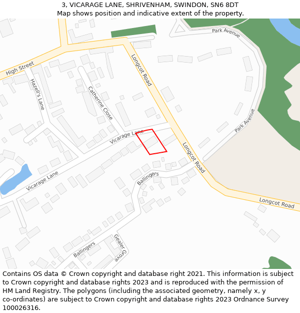 3, VICARAGE LANE, SHRIVENHAM, SWINDON, SN6 8DT: Location map and indicative extent of plot