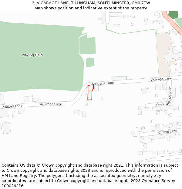 3, VICARAGE LANE, TILLINGHAM, SOUTHMINSTER, CM0 7TW: Location map and indicative extent of plot