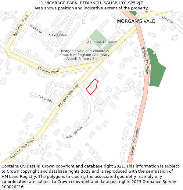 3, VICARAGE PARK, REDLYNCH, SALISBURY, SP5 2JZ: Location map and indicative extent of plot