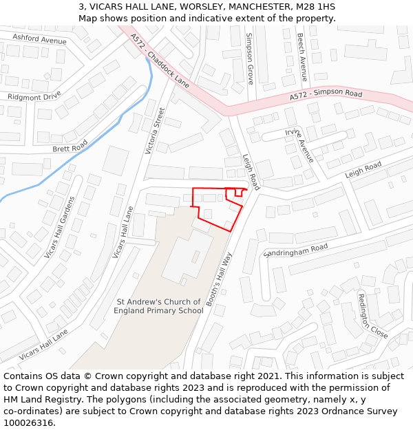 3, VICARS HALL LANE, WORSLEY, MANCHESTER, M28 1HS: Location map and indicative extent of plot
