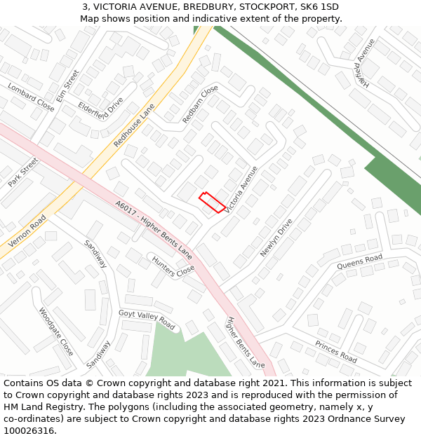 3, VICTORIA AVENUE, BREDBURY, STOCKPORT, SK6 1SD: Location map and indicative extent of plot