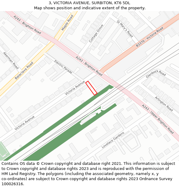 3, VICTORIA AVENUE, SURBITON, KT6 5DL: Location map and indicative extent of plot