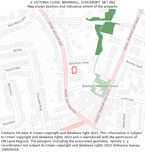 3, VICTORIA CLOSE, BRAMHALL, STOCKPORT, SK7 2BZ: Location map and indicative extent of plot