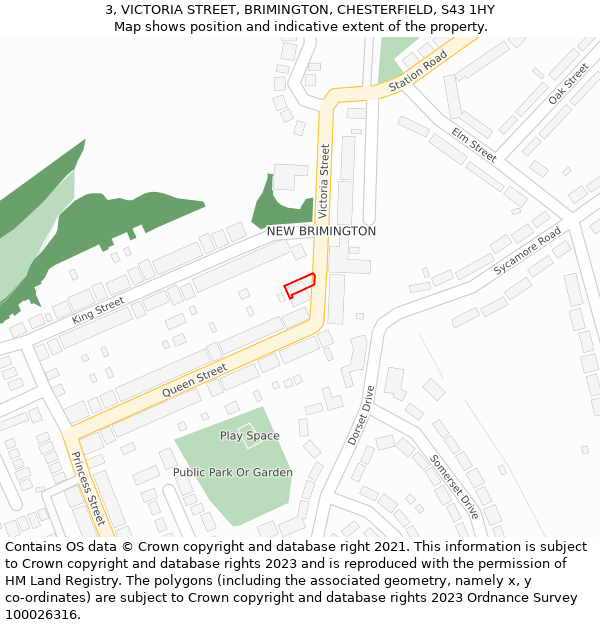 3, VICTORIA STREET, BRIMINGTON, CHESTERFIELD, S43 1HY: Location map and indicative extent of plot