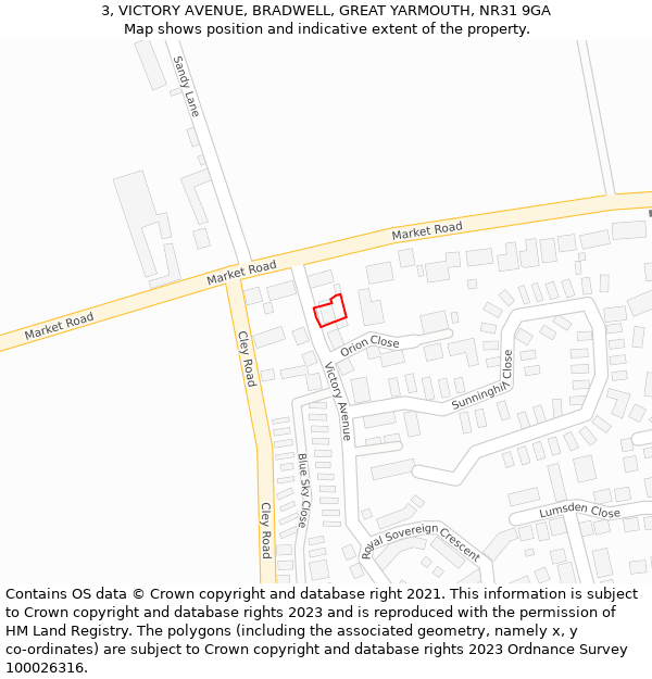 3, VICTORY AVENUE, BRADWELL, GREAT YARMOUTH, NR31 9GA: Location map and indicative extent of plot