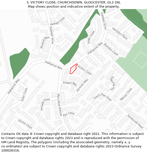 3, VICTORY CLOSE, CHURCHDOWN, GLOUCESTER, GL3 1NL: Location map and indicative extent of plot