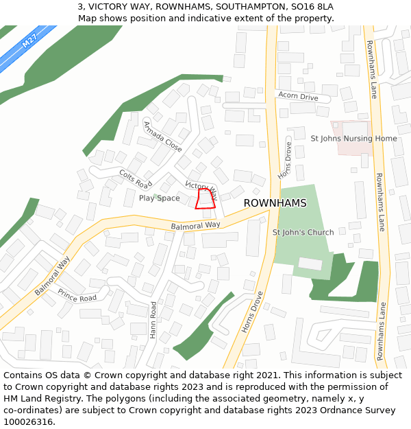 3, VICTORY WAY, ROWNHAMS, SOUTHAMPTON, SO16 8LA: Location map and indicative extent of plot