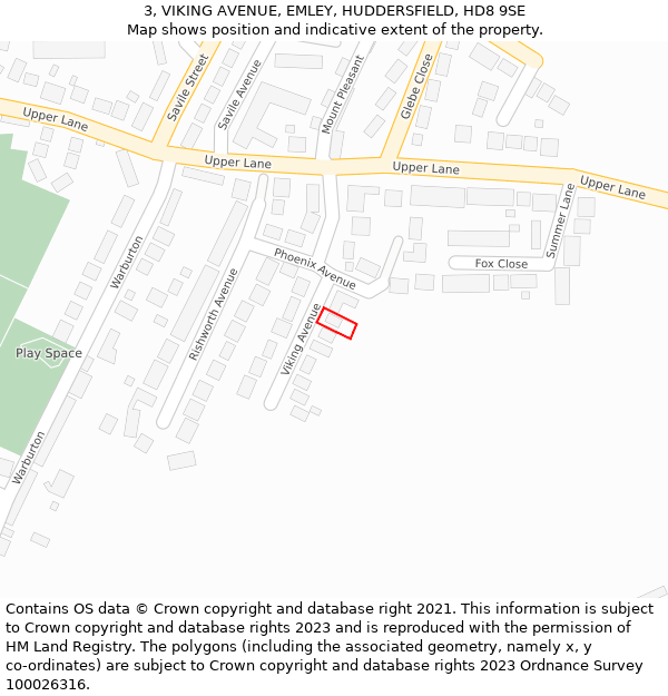 3, VIKING AVENUE, EMLEY, HUDDERSFIELD, HD8 9SE: Location map and indicative extent of plot