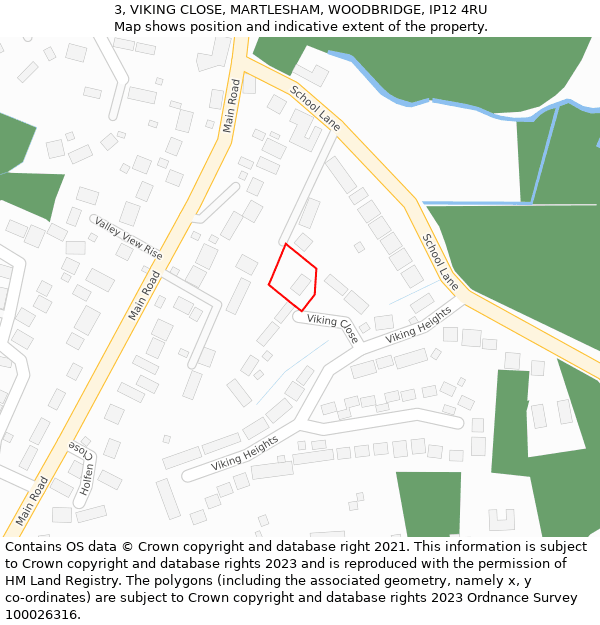 3, VIKING CLOSE, MARTLESHAM, WOODBRIDGE, IP12 4RU: Location map and indicative extent of plot