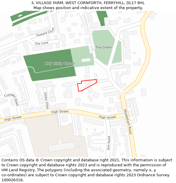 3, VILLAGE FARM, WEST CORNFORTH, FERRYHILL, DL17 9HL: Location map and indicative extent of plot