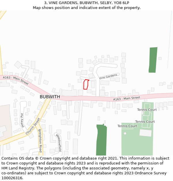 3, VINE GARDENS, BUBWITH, SELBY, YO8 6LP: Location map and indicative extent of plot