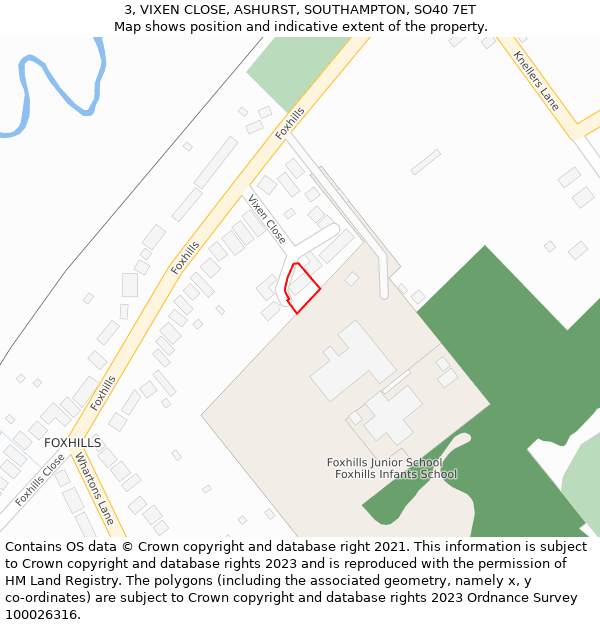 3, VIXEN CLOSE, ASHURST, SOUTHAMPTON, SO40 7ET: Location map and indicative extent of plot