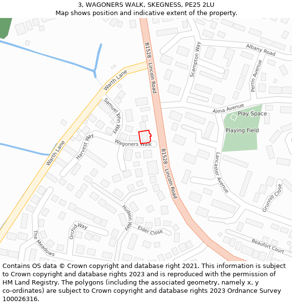 3, WAGONERS WALK, SKEGNESS, PE25 2LU: Location map and indicative extent of plot