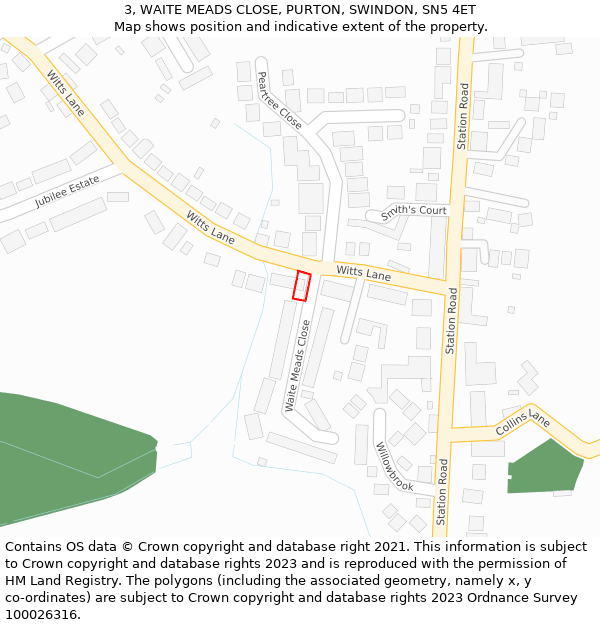 3, WAITE MEADS CLOSE, PURTON, SWINDON, SN5 4ET: Location map and indicative extent of plot