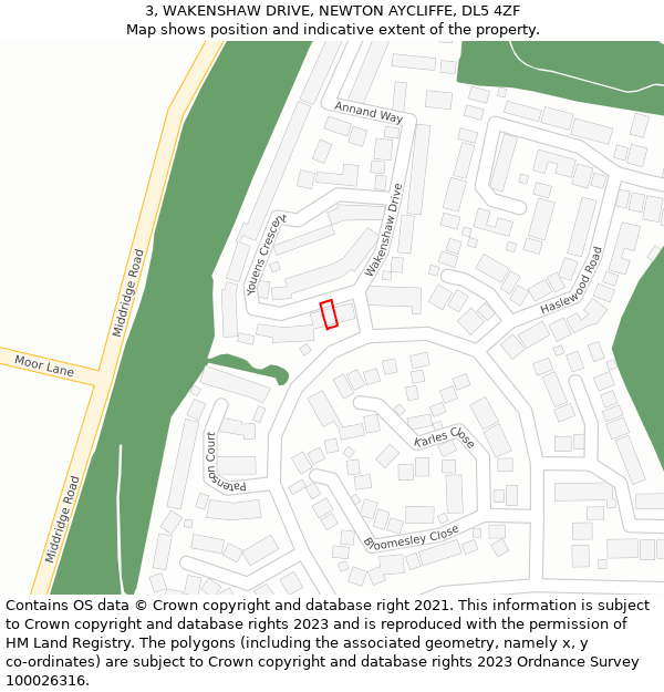 3, WAKENSHAW DRIVE, NEWTON AYCLIFFE, DL5 4ZF: Location map and indicative extent of plot