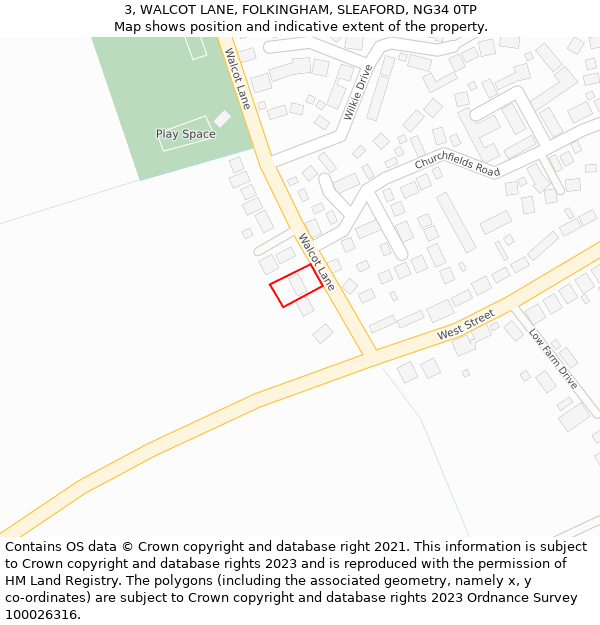3, WALCOT LANE, FOLKINGHAM, SLEAFORD, NG34 0TP: Location map and indicative extent of plot