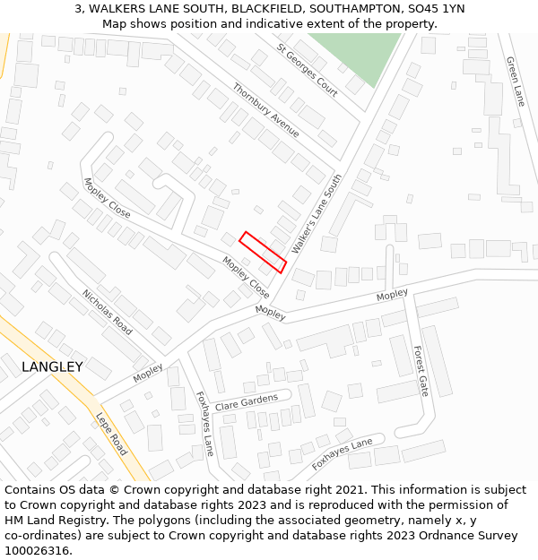 3, WALKERS LANE SOUTH, BLACKFIELD, SOUTHAMPTON, SO45 1YN: Location map and indicative extent of plot