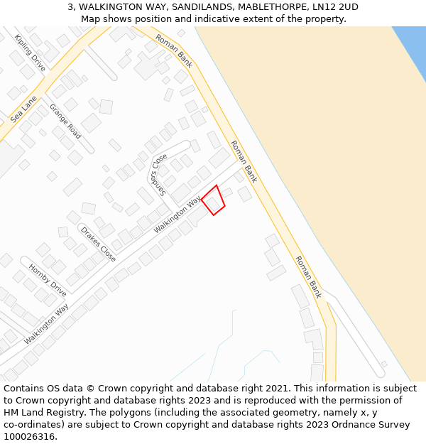 3, WALKINGTON WAY, SANDILANDS, MABLETHORPE, LN12 2UD: Location map and indicative extent of plot