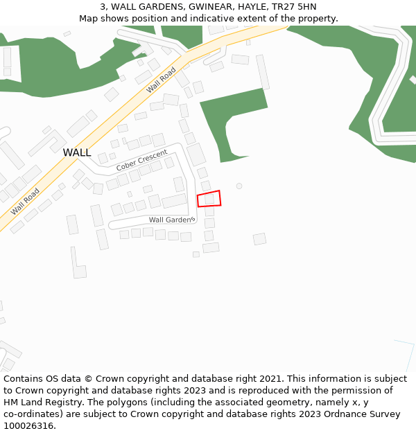 3, WALL GARDENS, GWINEAR, HAYLE, TR27 5HN: Location map and indicative extent of plot