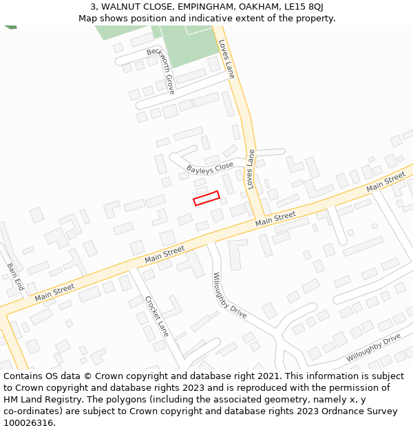 3, WALNUT CLOSE, EMPINGHAM, OAKHAM, LE15 8QJ: Location map and indicative extent of plot