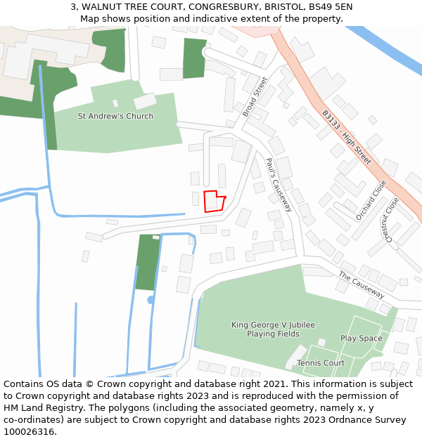 3, WALNUT TREE COURT, CONGRESBURY, BRISTOL, BS49 5EN: Location map and indicative extent of plot