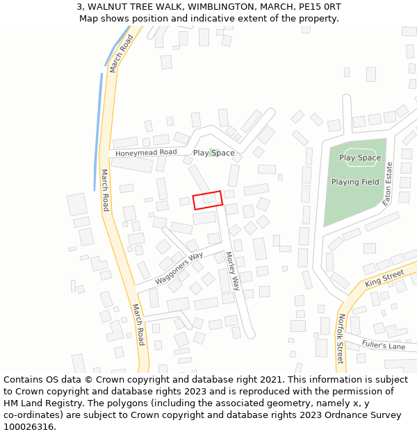 3, WALNUT TREE WALK, WIMBLINGTON, MARCH, PE15 0RT: Location map and indicative extent of plot