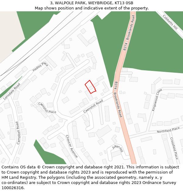 3, WALPOLE PARK, WEYBRIDGE, KT13 0SB: Location map and indicative extent of plot