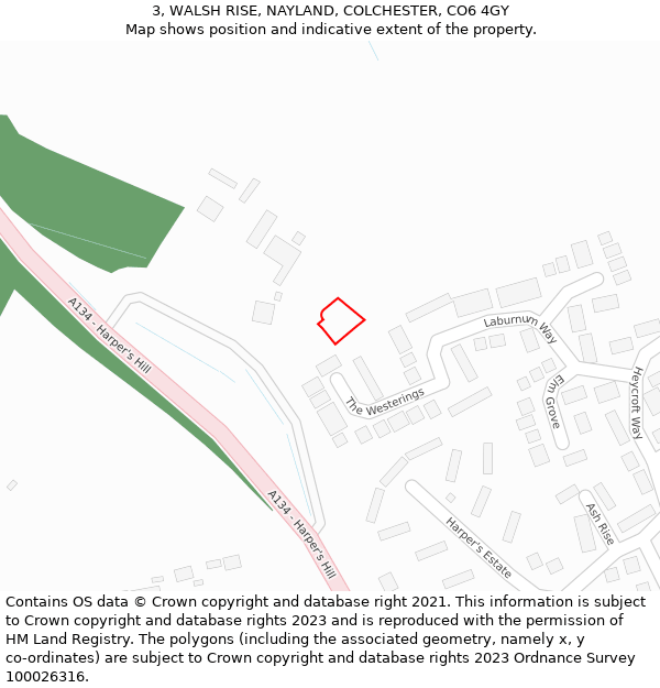 3, WALSH RISE, NAYLAND, COLCHESTER, CO6 4GY: Location map and indicative extent of plot