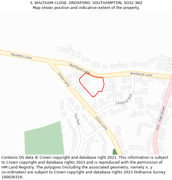 3, WALTHAM CLOSE, DROXFORD, SOUTHAMPTON, SO32 3NZ: Location map and indicative extent of plot